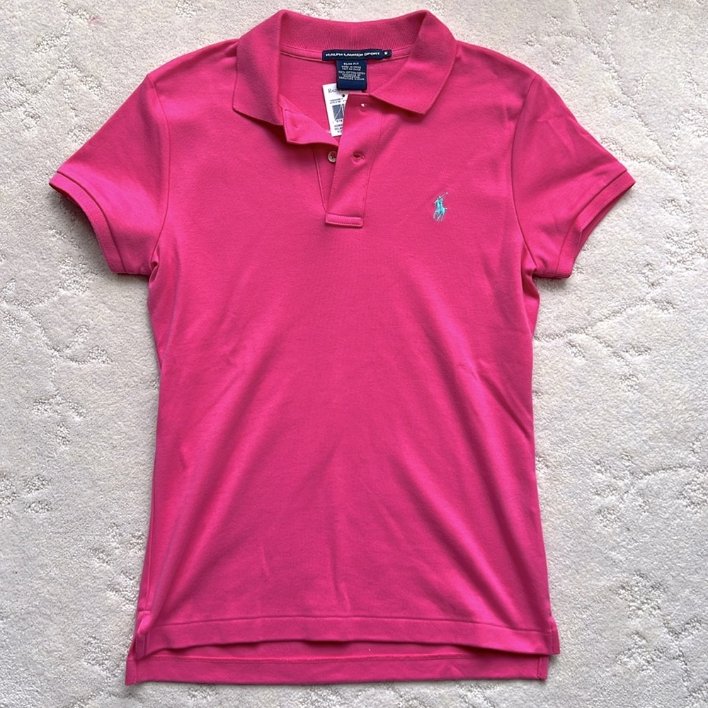 NWT “Belmont Pink” Ralph Lauren Polo Sleeve Shirt Sea Blue Embroidered Pony Logo